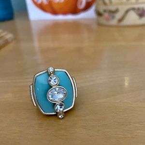 Turquoise/Gold Rhinestone Cocktail Ring Size 6